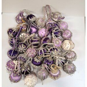 Beaded Sequin Push Pin Satin Christmas Ornaments Lot 35 Handmade Purple Lavender